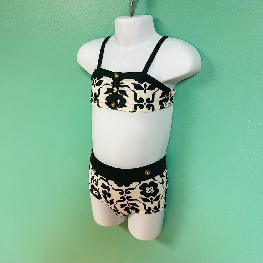 Old Navy Black & White Floral High Waisted 2-Piece Bathing Suit Toddler Size 2T